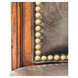 Thomasville Leather Dining Chairs Pair - Nailhead Trim & Carved Wood Legs (Set of 2 - matching lots 63 & 64)