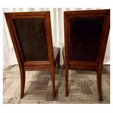 Thomasville Leather Dining Chairs Pair - Nailhead Trim & Carved Wood Legs (Set of 2 - matching lots 63 & 64)