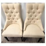 Pair of Tufted Beige Accent Chairs with Nailhead Trim