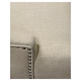 Pair of Tufted Beige Accent Chairs with Nailhead Trim