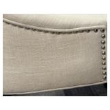 Pair of Tufted Beige Accent Chairs with Nailhead Trim