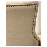 Pair of Tufted Beige Accent Chairs with Nailhead Trim