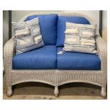 Casualine 2-Seater Wicker Sofa with Blue Cushions
