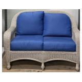 Casualine 2-Seater Wicker Sofa with Blue Cushions
