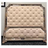 King Headboard & Footboard Set with Tufted Beige Upholstery & Mirrored Frame - 2-Piece