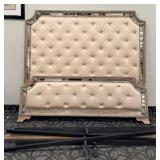 King Headboard & Footboard Set with Tufted Beige Upholstery & Mirrored Frame - 2-Piece
