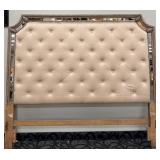 King Headboard & Footboard Set with Tufted Beige Upholstery & Mirrored Frame - 2-Piece