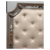 King Headboard & Footboard Set with Tufted Beige Upholstery & Mirrored Frame - 2-Piece