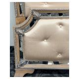 King Headboard & Footboard Set with Tufted Beige Upholstery & Mirrored Frame - 2-Piece
