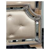 King Headboard & Footboard Set with Tufted Beige Upholstery & Mirrored Frame - 2-Piece