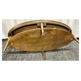 Oval Wood Coffee Table - Mid-Century Modern with Lower Shelf & Casters