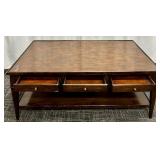 Dark Wood Coffee Table with 3 Drawers & Lower Shelf