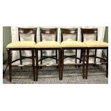 Stanley Furniture Bar Chairs - Set of 4, Beige Upholstered Seats, Dark Wood Finish