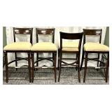 Stanley Furniture Bar Chairs - Set of 4, Beige Upholstered Seats, Dark Wood Finish