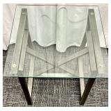 Glass Top Coffee Table - Brushed Metal & X-Frame Base