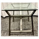 Glass Top Coffee Table - Brushed Metal & X-Frame Base