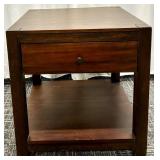 End Table Nightstand in Dark Walnut Wood with One Drawer & Lower Shelf - Modern Style