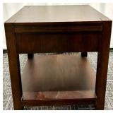 End Table Nightstand in Dark Walnut Wood with One Drawer & Lower Shelf - Modern Style