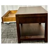 End Table Nightstand in Dark Walnut Wood with One Drawer & Lower Shelf - Modern Style