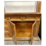 Vintage Burl Wood China Cabinet Hutch with built in lighting