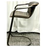 Cantilever Bar Stool - Black Leather Upholstery, Vintage Industrial