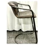 Cantilever Bar Stool - Black Leather Upholstery, Vintage Industrial