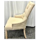 Accent Chair - Beige Tufted Upholstery with Nailhead Trim & Light Wood Legs