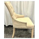 Accent Chair - Beige Tufted Upholstery with Nailhead Trim & Light Wood Legs