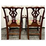 Indonesian Carved Wood Dining Chairs Pair - Floral Upholstery