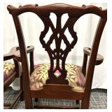 Indonesian Carved Wood Dining Chairs Pair - Floral Upholstery