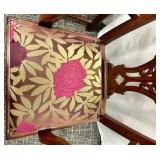 Indonesian Carved Wood Dining Chairs Pair - Floral Upholstery