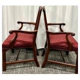 Henredon Armchairs - Carved Lattice Back & Red Damask Upholstery (Pair)