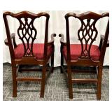 Henredon Armchairs - Carved Lattice Back & Red Damask Upholstery (Pair)
