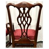 Henredon Armchairs - Carved Lattice Back & Red Damask Upholstery (Pair)
