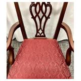 Henredon Armchairs - Carved Lattice Back & Red Damask Upholstery (Pair)