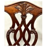 Henredon Armchairs - Carved Lattice Back & Red Damask Upholstery (Pair)