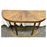 Mid-Century Modern Style Console Table - Oval Wood Veneer Top & Brass Curved Base