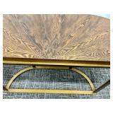 Mid-Century Modern Style Console Table - Oval Wood Veneer Top & Brass Curved Base