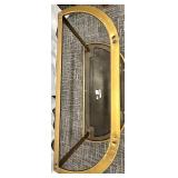 Mid-Century Modern Style Console Table - Oval Wood Veneer Top & Brass Curved Base