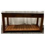 Console Table with Black Top & 2 Drawers, Slatted Lower Shelf