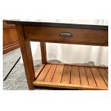 Console Table with Black Top & 2 Drawers, Slatted Lower Shelf