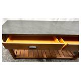 Console Table with Black Top & 2 Drawers, Slatted Lower Shelf