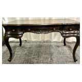 Hooker Furniture Console Table - Leather Inlay Top, Carved Apron & Cabriole Legs