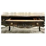 Hooker Furniture Console Table - Leather Inlay Top, Carved Apron & Cabriole Legs
