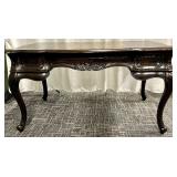 Hooker Furniture Console Table - Leather Inlay Top, Carved Apron & Cabriole Legs