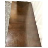 Ethan Allen Dark Walnut Coffee Table - Gold Trim & Block Legs