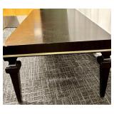 Ethan Allen Dark Walnut Coffee Table - Gold Trim & Block Legs