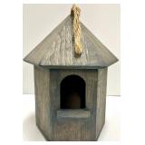 Beekeeper Supply Co. Sign & Birdhouse & Peach Roses in Glass Vase