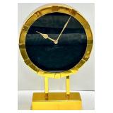 Desk Clock - Gold Tone with Black Dial on Gold Stand with fern plant