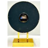 Desk Clock - Gold Tone with Black Dial on Gold Stand with fern plant